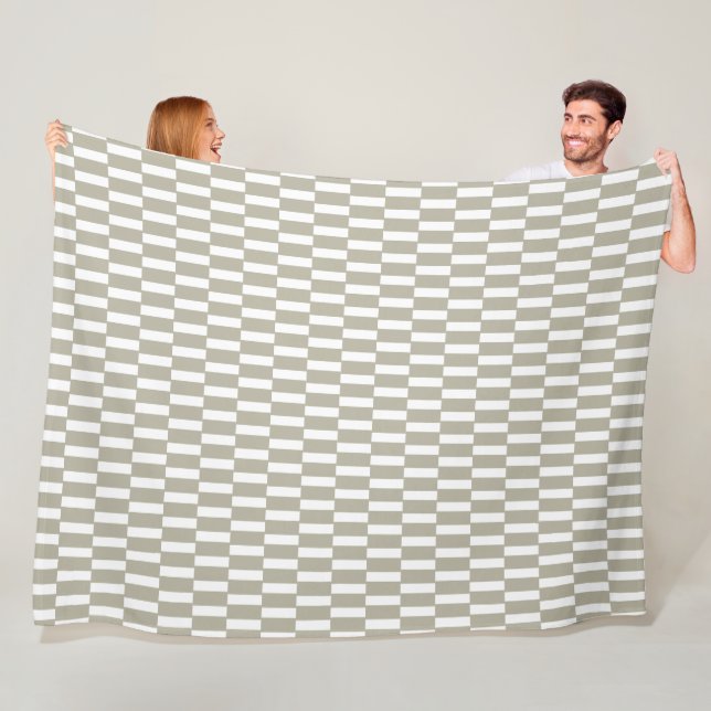 French Grey Geometric Chequerboard Pattern Fleece Blanket (In Situ)