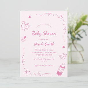 French Hand Drawn Doodle Fun Scribble Baby Shower Invitation