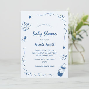 French Hand Drawn Doodle Fun Scribble Baby Shower Invitation