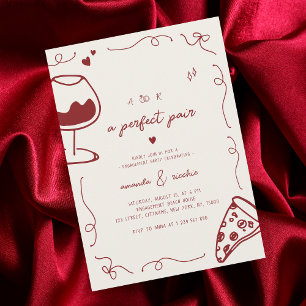 French Hand Drawn Perfect Pair Engagement Party Invitation