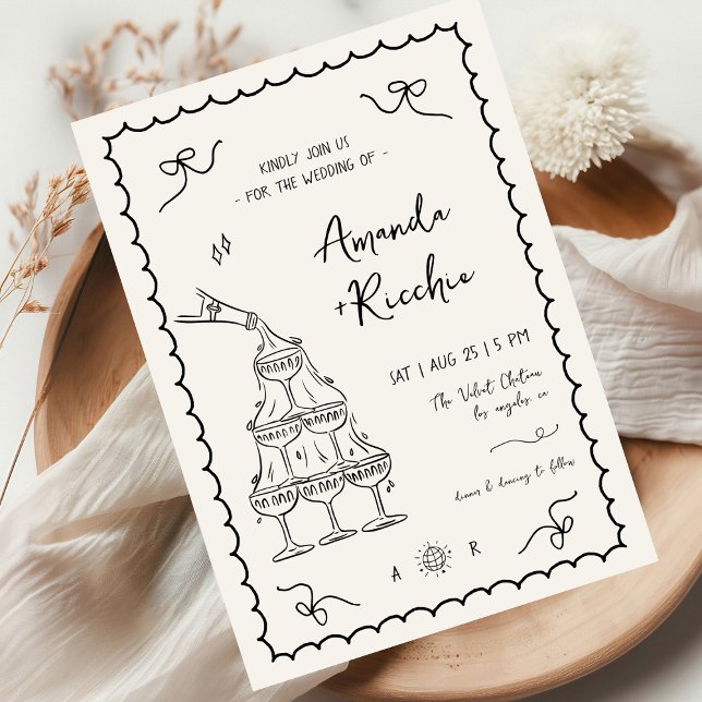 French Hand Drawn Whimsical Fun All in One Wedding Invitation (Creator Uploaded)