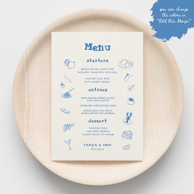 French Hand Drawn Whimsical Illustrations Wedding  Menu (Creator Uploaded)