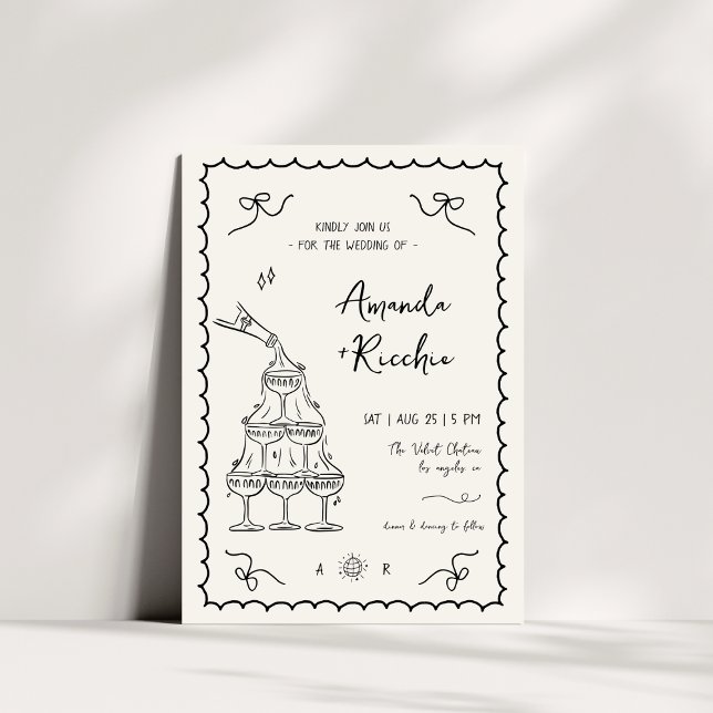 French Hand Drawn Whimsical Quirky Vintage Wedding Invitation (Creator Uploaded)