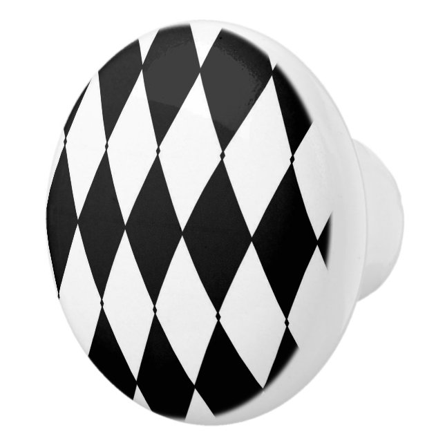 French Harlequin Black & White Stripe Ceramic Knob (Right)