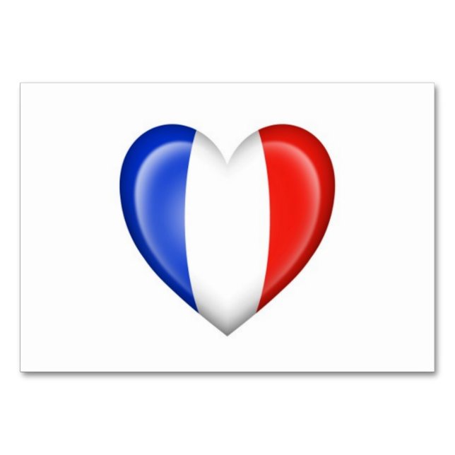 French Heart Flag on White Table Number (Front)