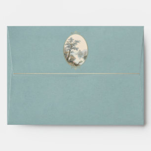 French Heron Dusty Blue Velvet Wedding Envelope