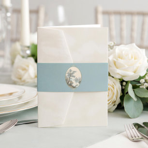French Heron Dusty Blue Velvet Wedding Invitation Belly Band