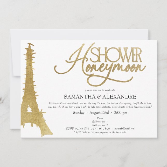 French Honeymoon in Paris Eiffel Couples Shower Invitation (Front)