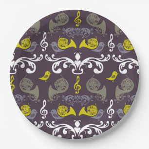 French Horn and Birds Paper Plate