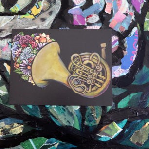 French Horn Band Music Floral Art Postcard