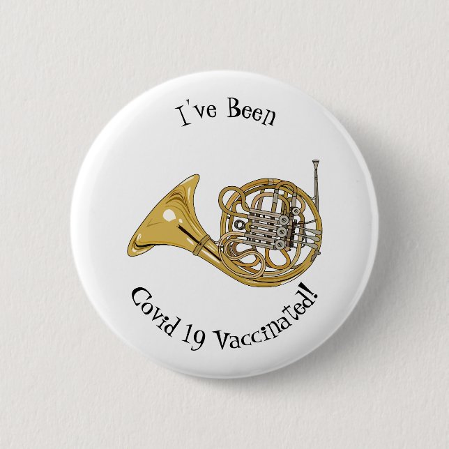 French horn cartoon illustration 6 cm round badge (Front)