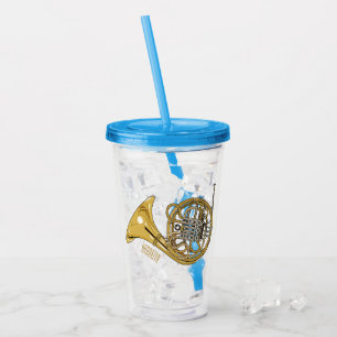 French horn cartoon illustration acrylic tumbler