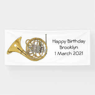 French horn cartoon illustration banner