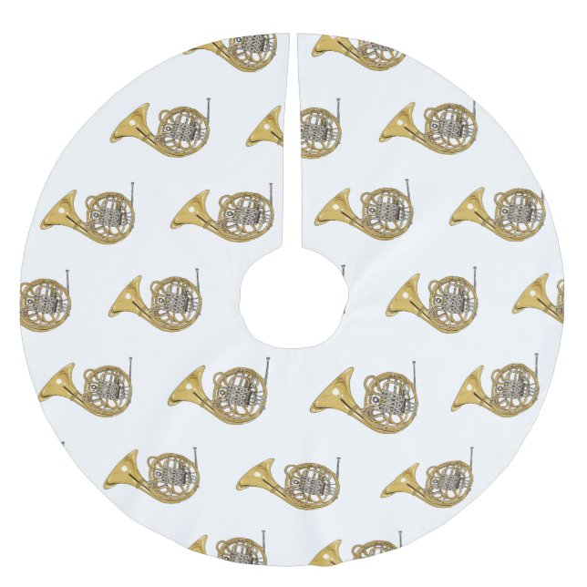 French horn cartoon illustration  brushed polyester tree skirt (Front)