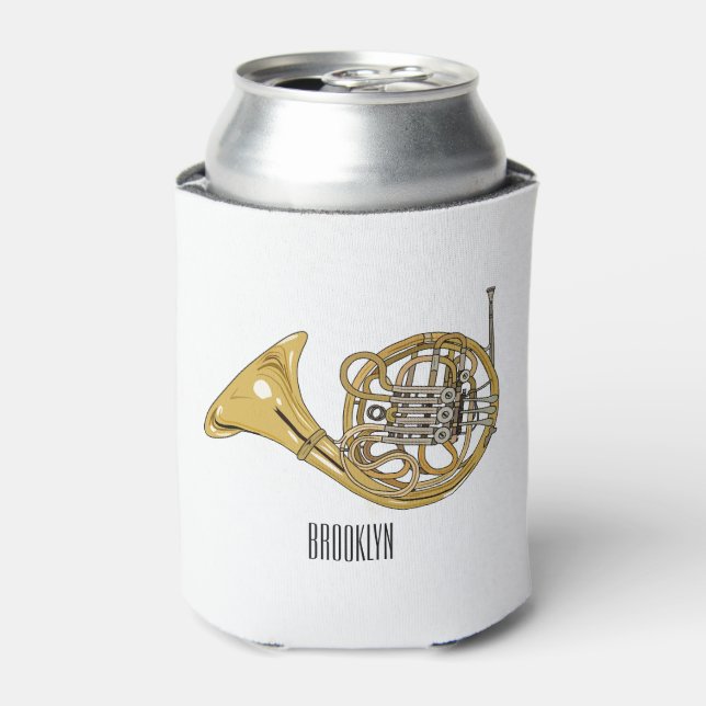French horn cartoon illustration  can cooler (Can Front)