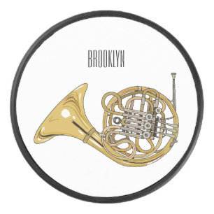 French horn cartoon illustration hockey puck