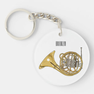 French horn cartoon illustration  key ring