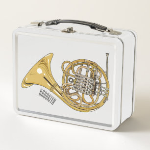French horn cartoon illustration  metal lunch box