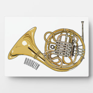 French horn cartoon illustration  plaque