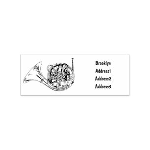 French horn cartoon illustration rubber stamp