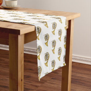 French horn cartoon illustration short table runner