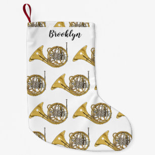 French horn cartoon illustration small christmas stocking
