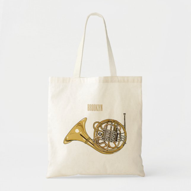 French horn cartoon illustration  tote bag (Front)