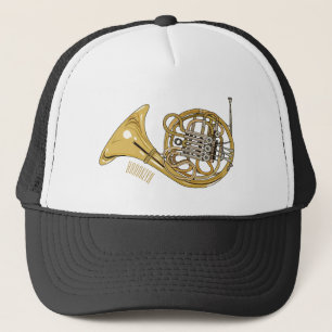 French horn cartoon illustration  trucker hat