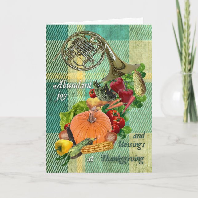 French Horn Cornucopia for Thanksgiving Holiday Card (Front)