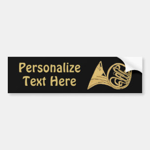 French Horn Drawing on Black Customisable Text Bumper Sticker