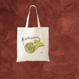 French Horn Drawing Swirled Music Staff   Initials Tote Bag