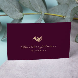 French Horn Elegant Musician Burgundy  Business Card