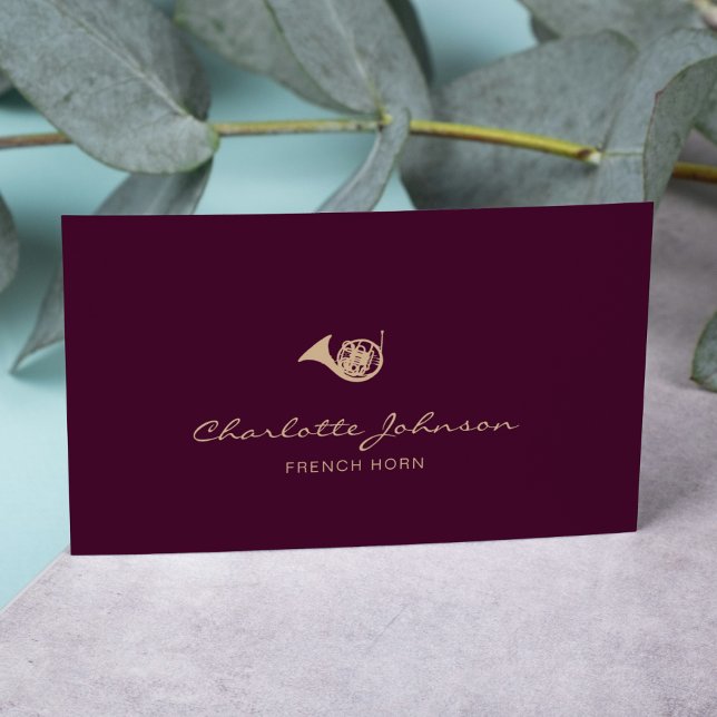French Horn Elegant Musician Burgundy  Business Card (Creator Uploaded)
