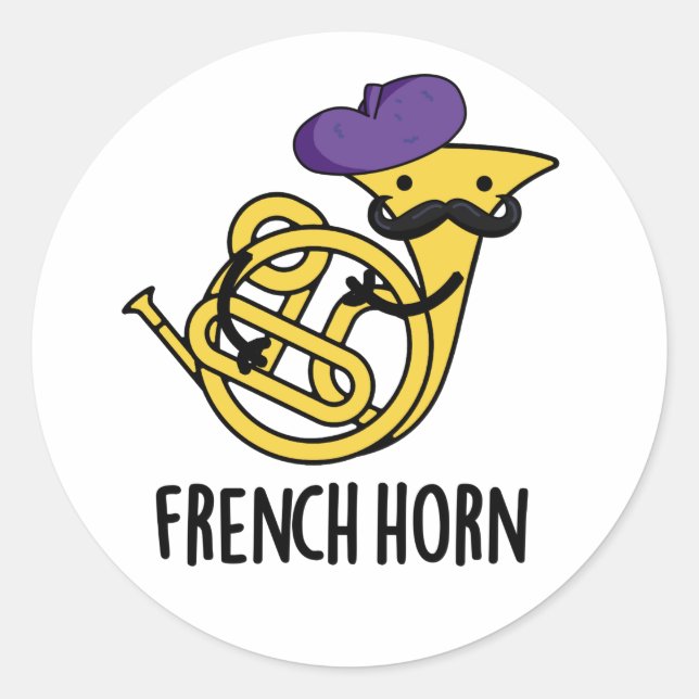 French Horn Funny Music Instrument Pun  Classic Round Sticker (Front)