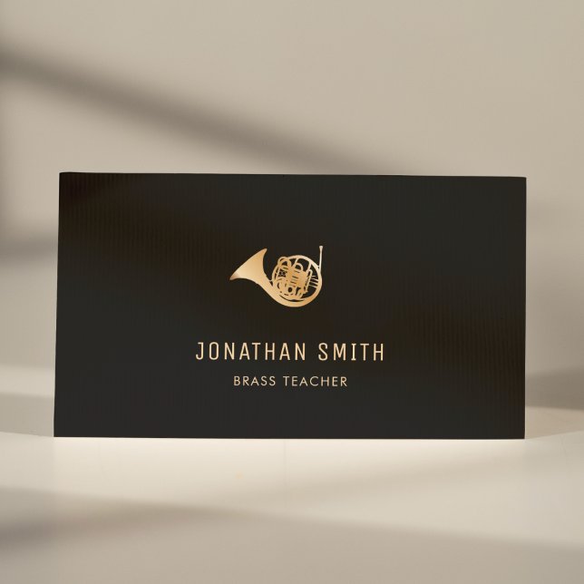 French Horn Gold&Black Brass Teacher Minimalistic Business Card (Creator Uploaded)