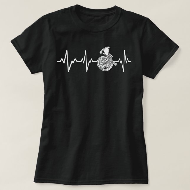 French Horn Heartbeat Gift Instrument Horn Player2 T-Shirt (Design Front)