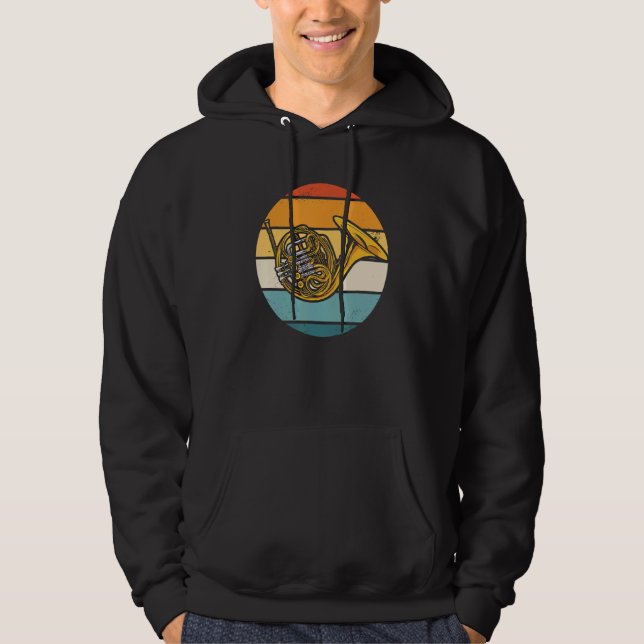 French Horn Instrument Retro Sunset Hoodie (Front)