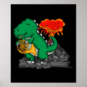 French Horn Music Dinosaur Gift Kids French Horn Poster