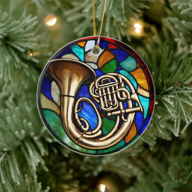 French Horn Music Instrument Ceramic Ornament (Tree)