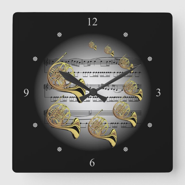 French Horn ~ Music ~ La musique ~ Música ~ Musik Square Wall Clock (Front)