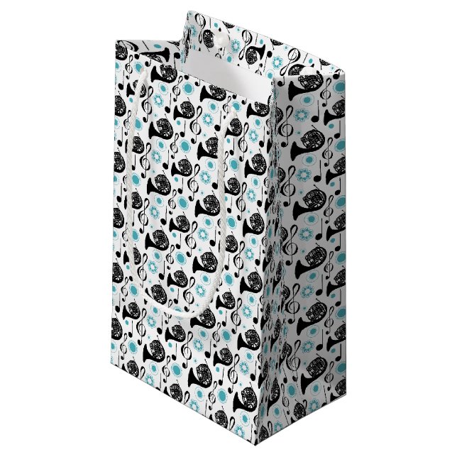 French Horn & Music Notes Small Gift Bag (Front Angled)