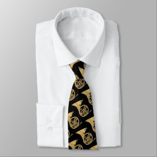 French Horn Musical Instrument Drawing on Black Tie