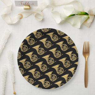 French Horn Musical Instrument Drawing Pattern Pap Paper Plate