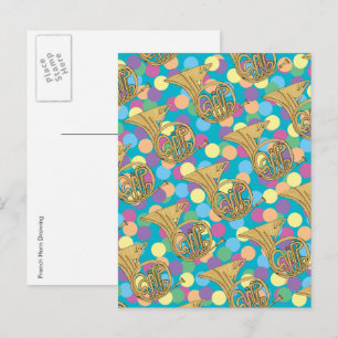 French Horn Musical Instrument Drawing Polka Dots Postcard