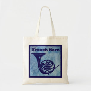 French Horn on Blue Tote Bag