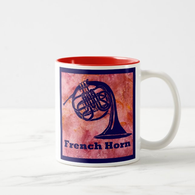 French Horn on Red Two-Tone Coffee Mug (Right)