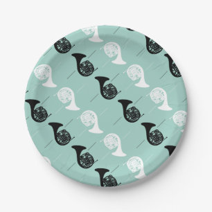 French Horn Pattern Musical Instrument Theme Paper Plate