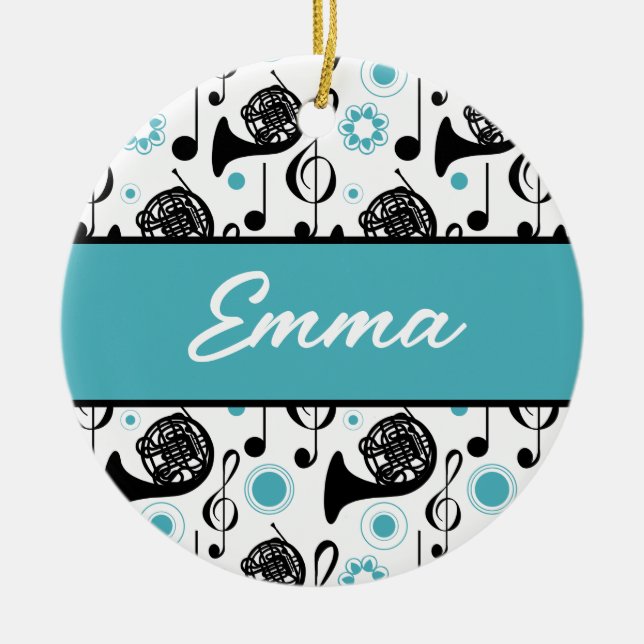 French Horn Player Musician Gift Personalised Ceramic Ornament (Front)