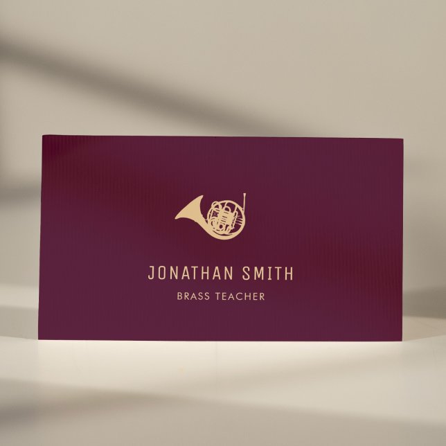 French Horn Professional Brass Teacher Burgundy Business Card (Creator Uploaded)