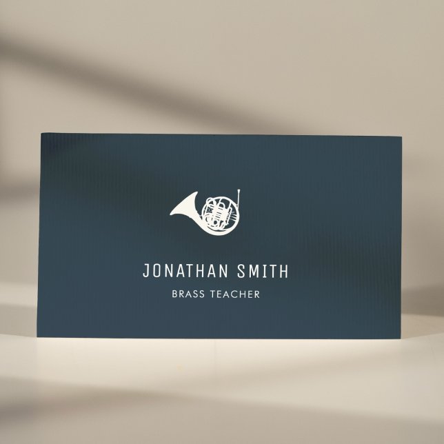 French Horn Professional Brass Teacher Navy Blue Business Card (Creator Uploaded)